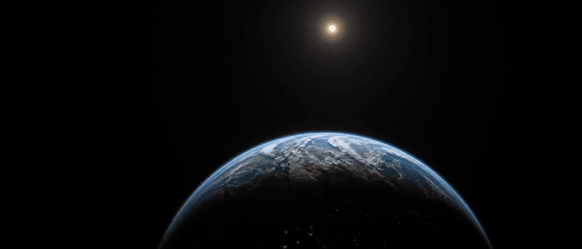 Earth illuminated beneath the distant Sun